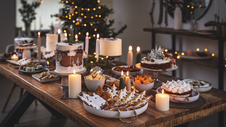 table of christmas pastries and desserts