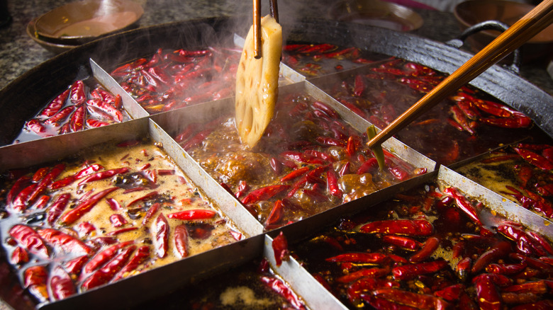 sichuan peppers in a giant hot pot