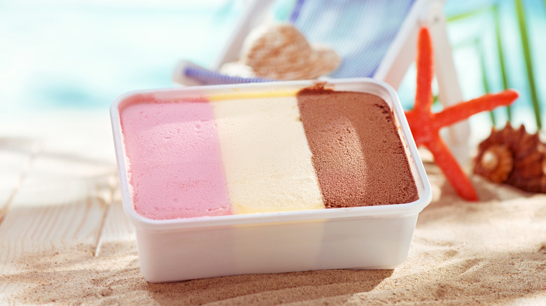 container of neapolitan ice cream