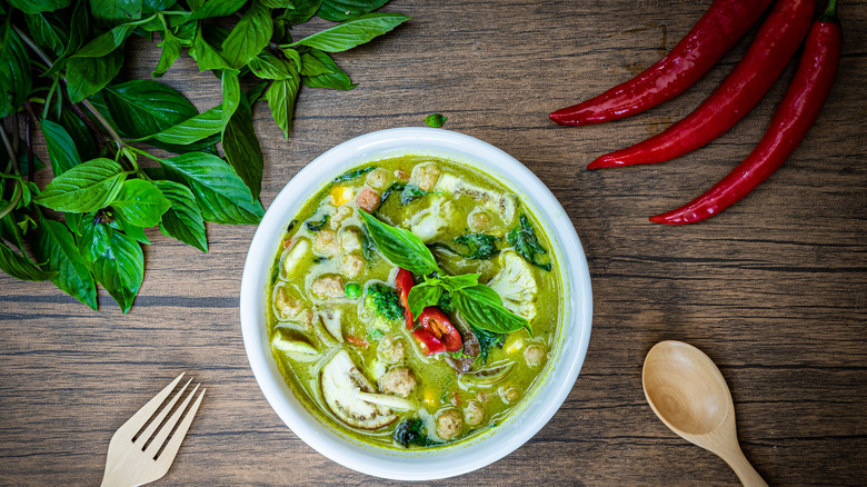 Thai basil in green curry 