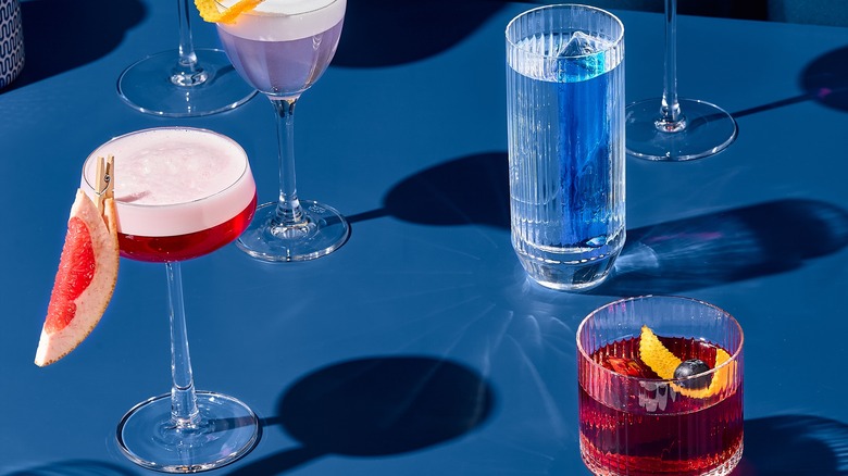 different colorful cocktails displayed