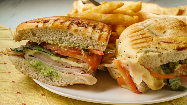 Turkey pesto panini with fries