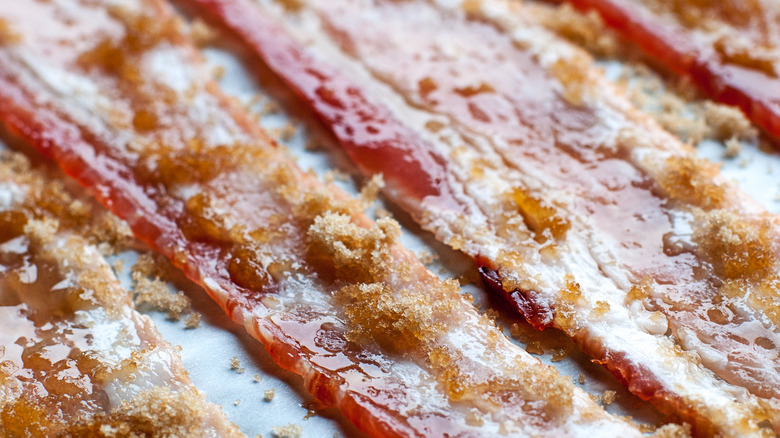 raw bacon with brown sugar on top