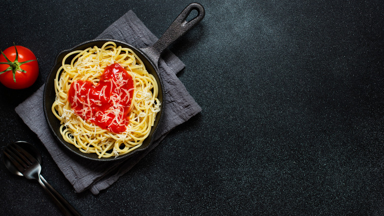 Pasta with heart-shaped sauce