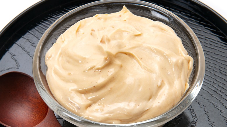 fluffy peanut butter in a glass bowl