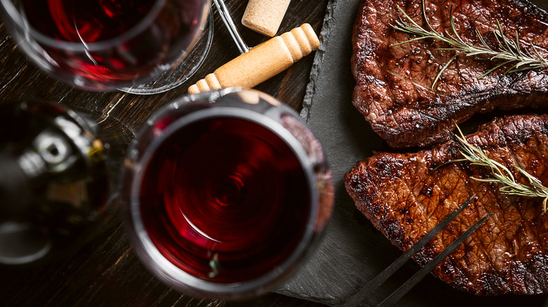 grilled steak and red wine