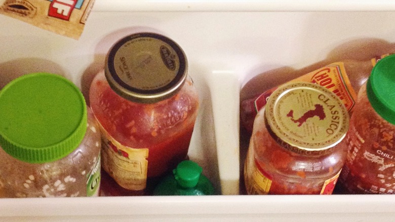 Jarred pasta sauce in the fridge