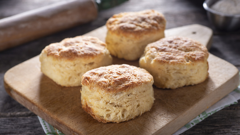 Buttermilk biscuits on wooden board