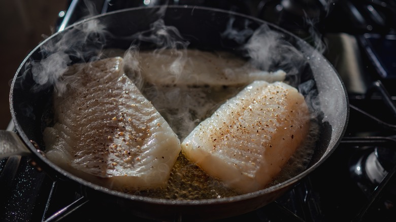 cod fish on skillet, filet