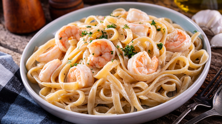 overcooked shrimp in pasta