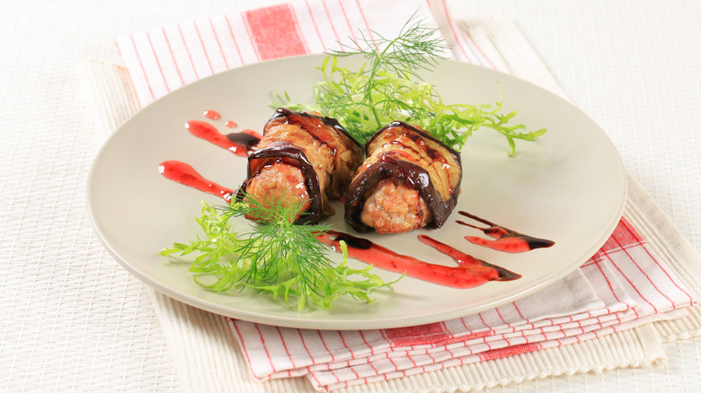 eggplant wrapped meatballs