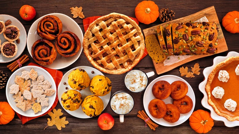 Overview of a table of fall desserts