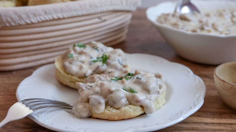 biscuits and herb gravy