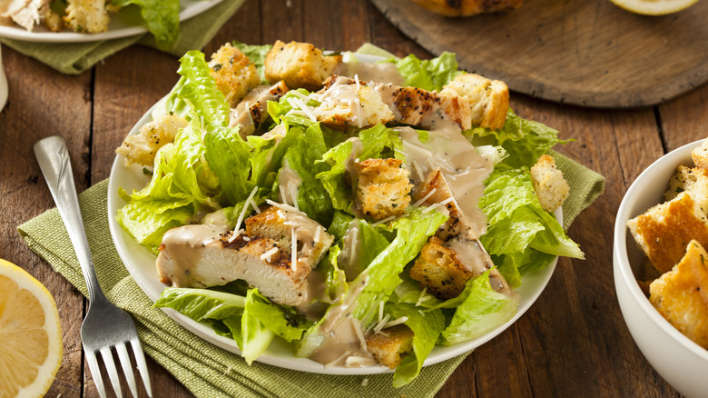 plate of chicken Caesar salad