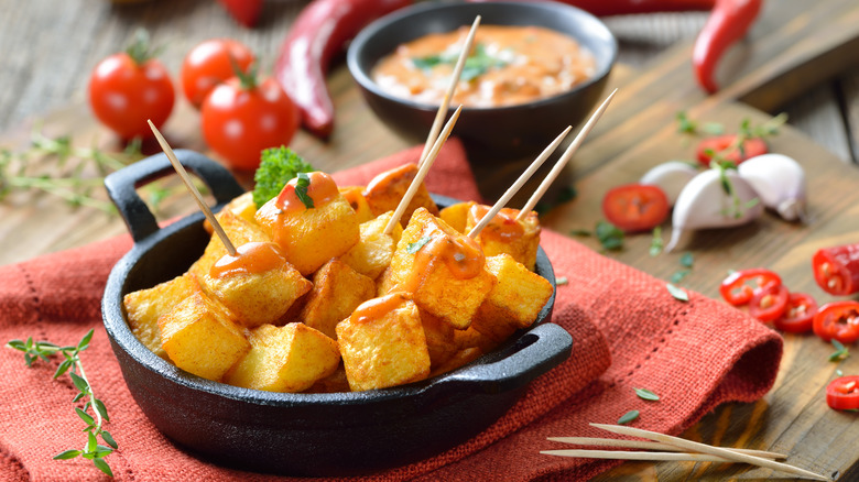 patatas bravas with a creamy red drizzle