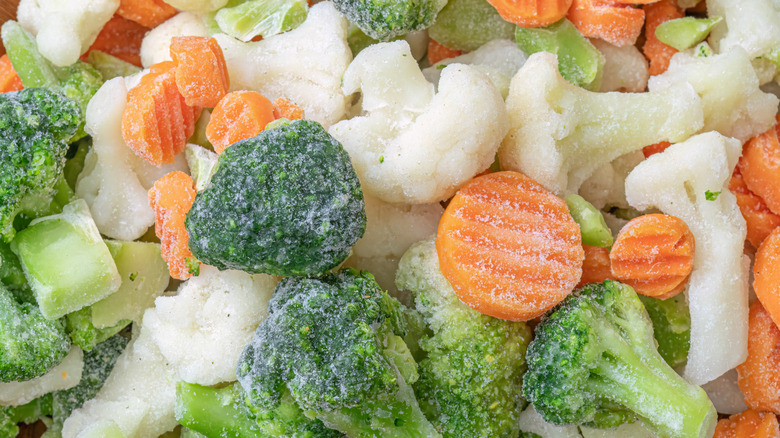 Close-up of a frozen vegetable medley