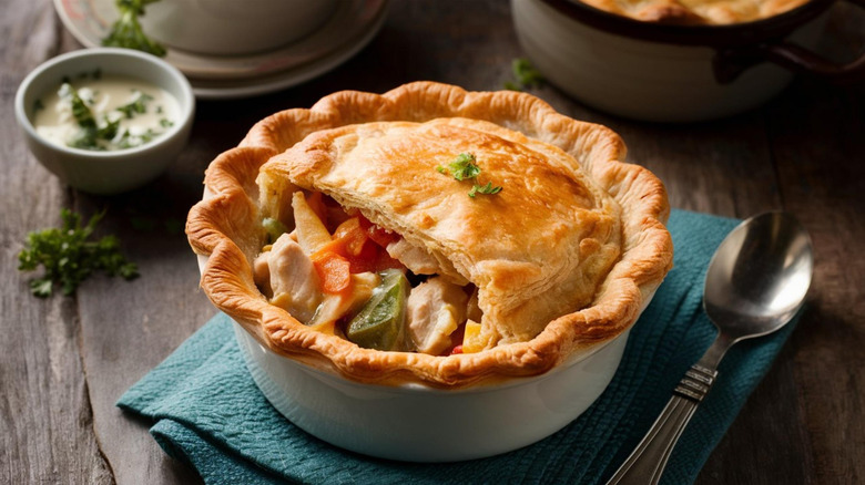 Chicken pot pie with visible filling