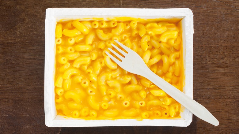 Bowl of macaroni and cheese with fork