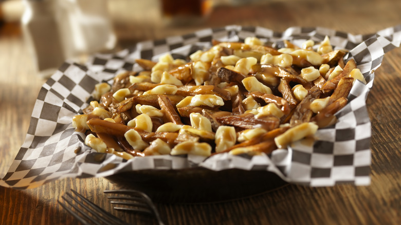 Takeout basket of poutine