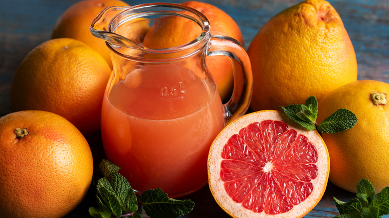 pitcher of fresh grapefruit juice