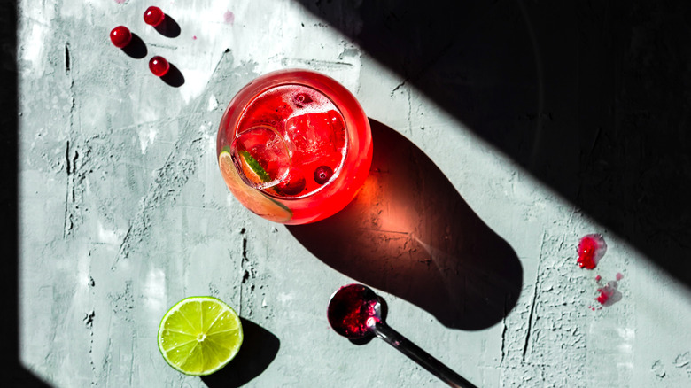 Aerial view of a Cosmopolitan cocktail made with jam