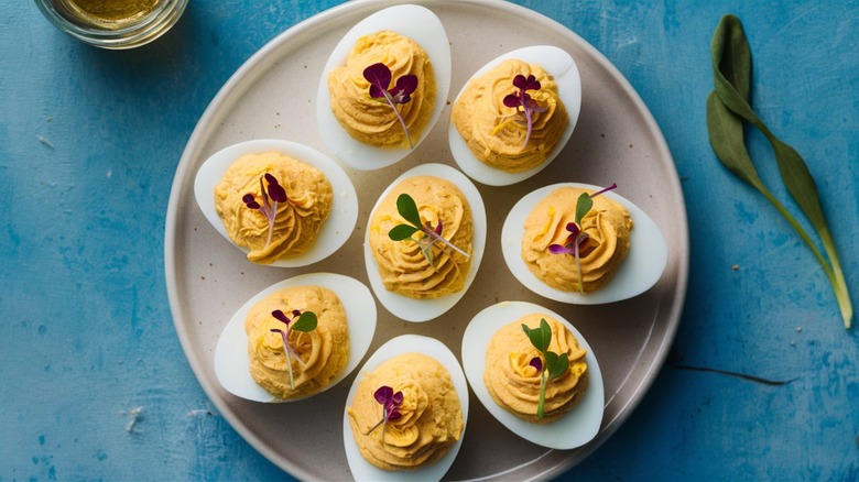 deviled eggs with garnish