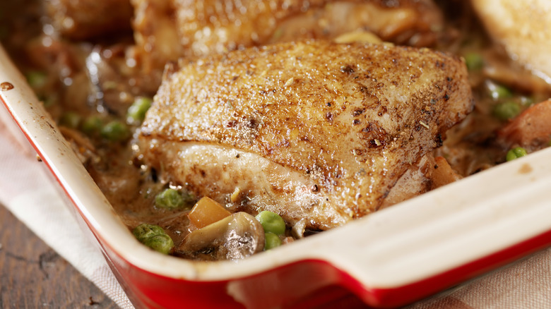 chicken thigh in casserole dish