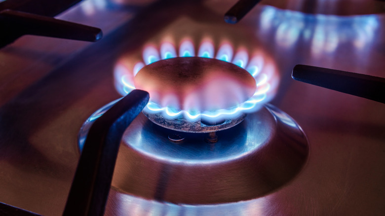 A lit gas burner