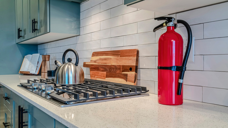 Fire extinguisher in kitchen