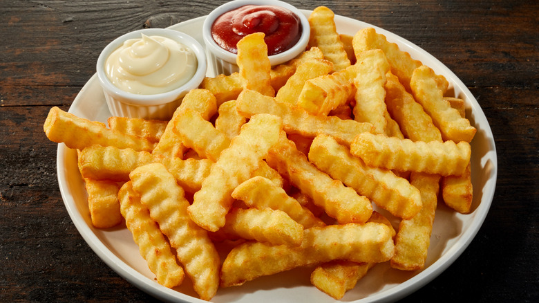 Plate of crinkle cut fries