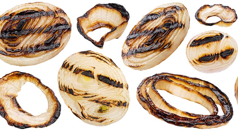 Grilled onions on white background