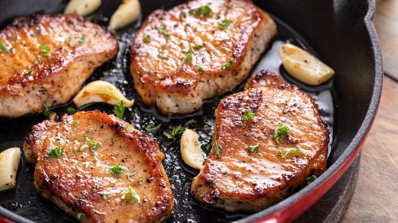 pork chops in a pan