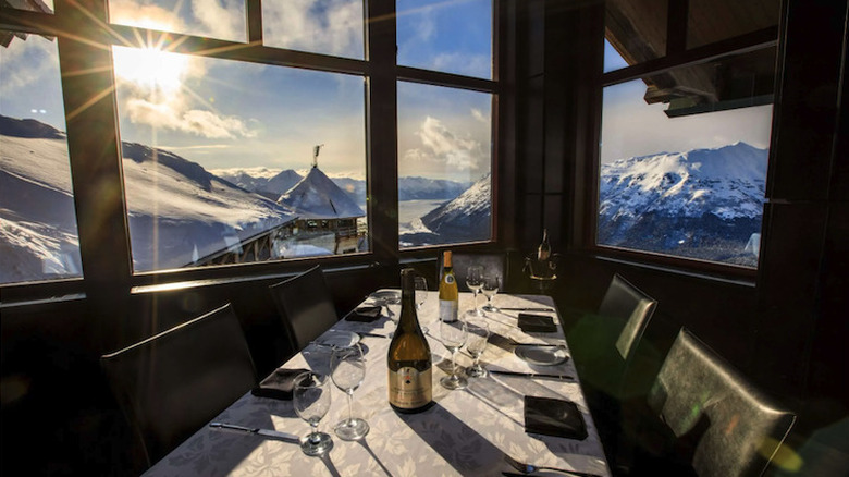 Dining table in mountain restaurant