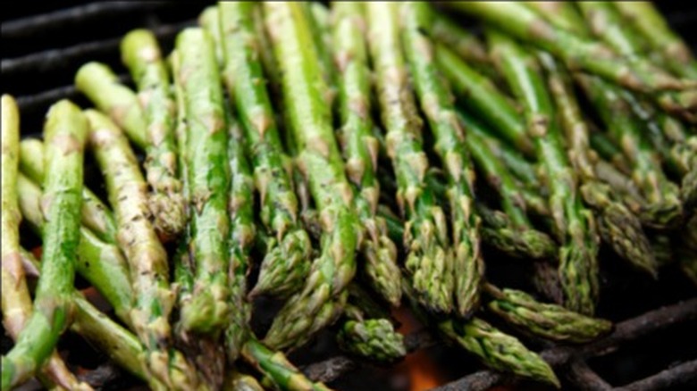 thick asparagus over grill grates