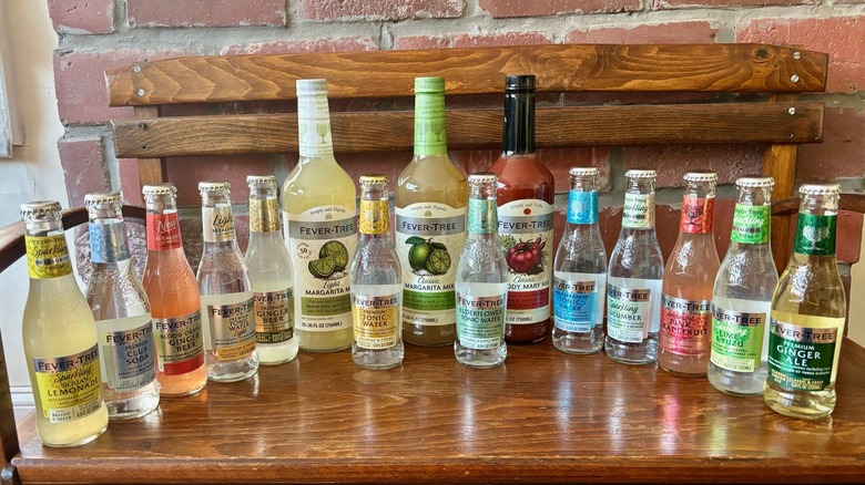 15 different bottles of Fever-Tree mixers