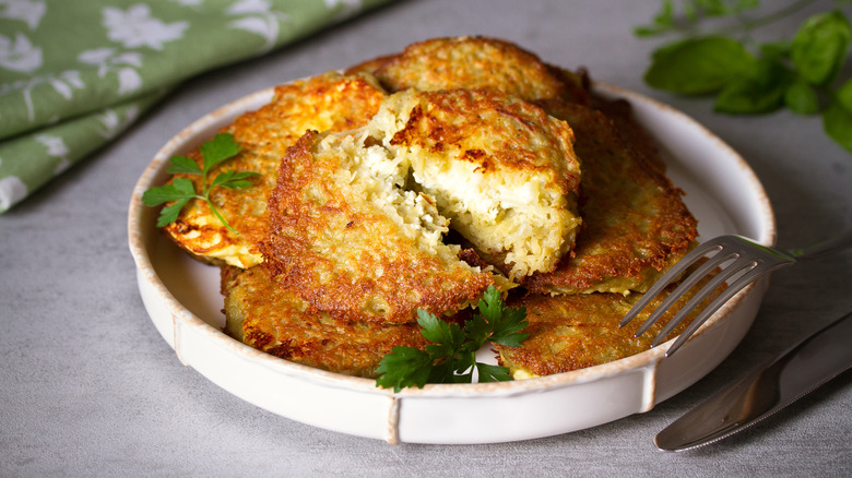 Crispy hash browns on plate 