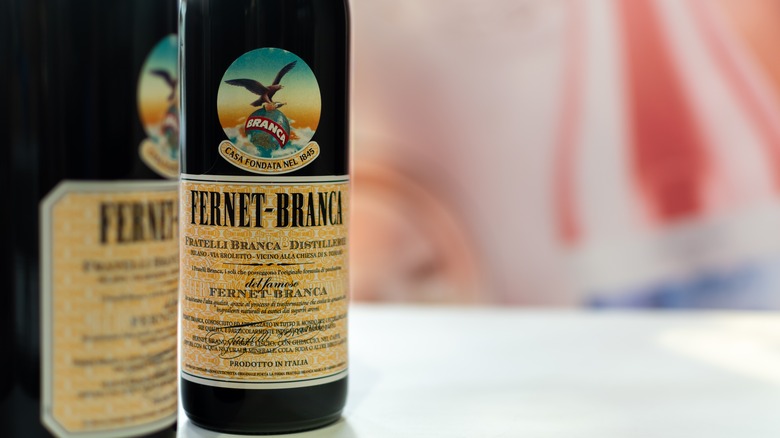 Fernet bottles on counter