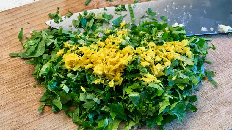 gremolata on chopping board