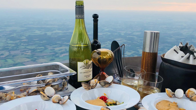 food and wine in hot air balloon