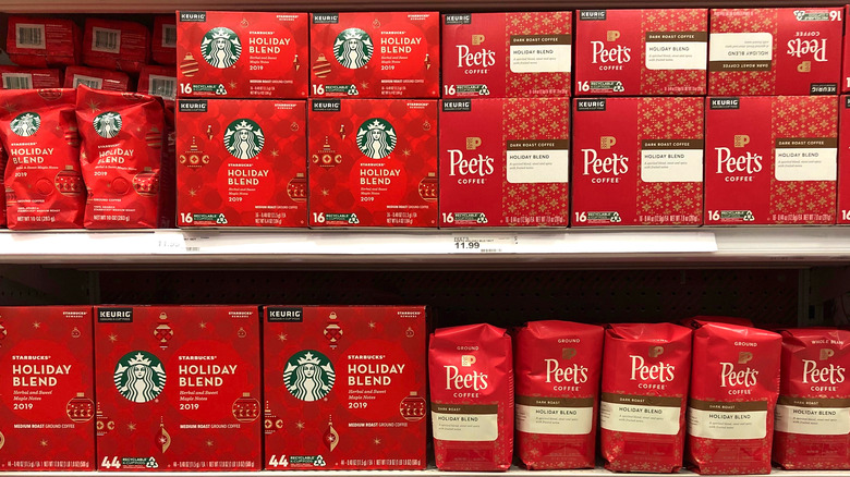 Peet's and Starbuck's coffee bags side by side 