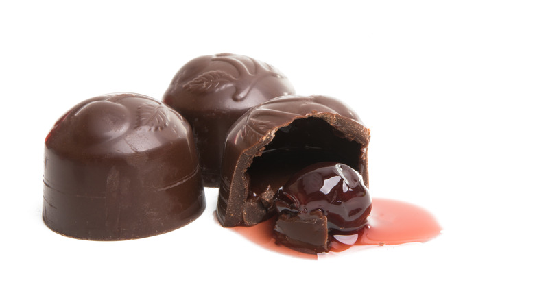 Chocolate cherry cordial cut in half