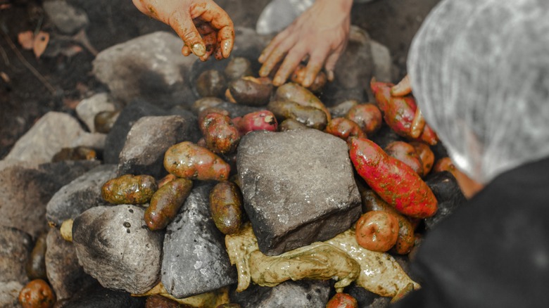 preparation of Peruvian pachamanca