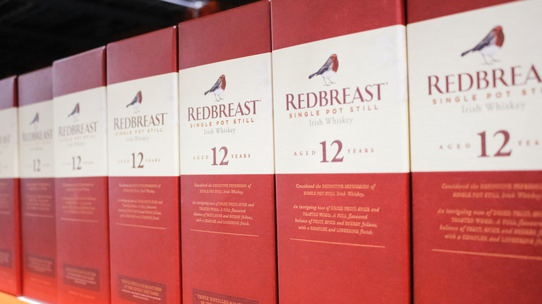 Redbreast whiskey boxes on shelf