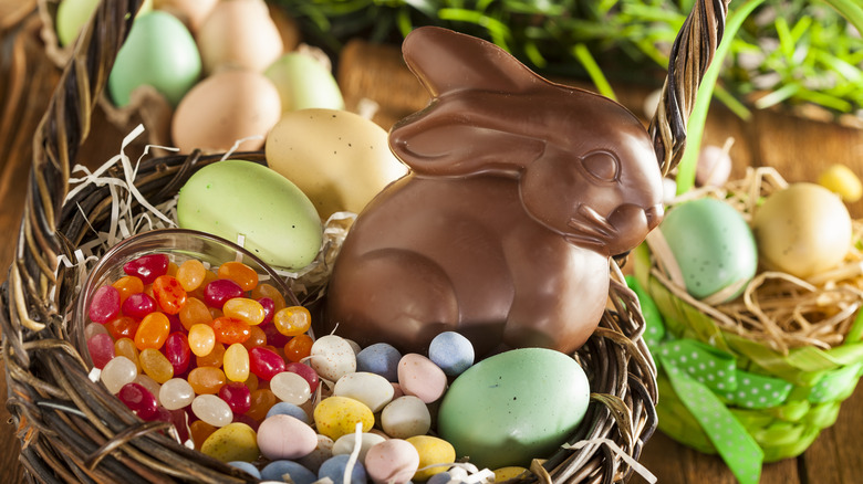 chocolate bunny in basket