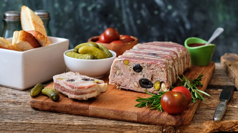 french terrine with pickles tomatoes and bread