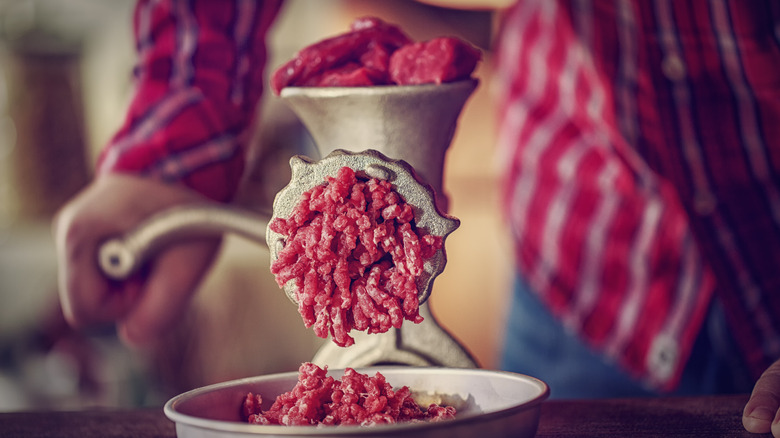 hand ground meat and meat grinder