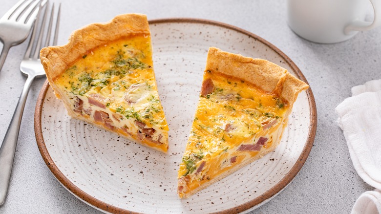 Two slices of quiche