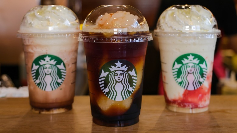 Three customized Starbucks Frappuccinos