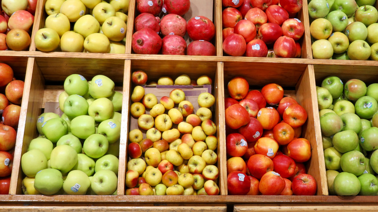 apples in bins