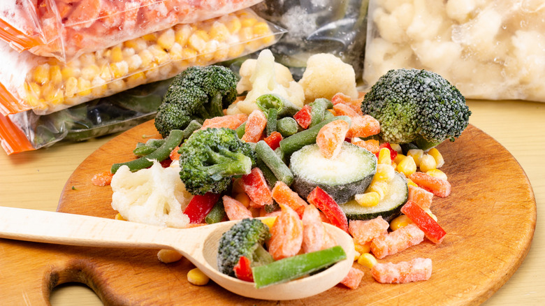 pile of frozen vegetables on table